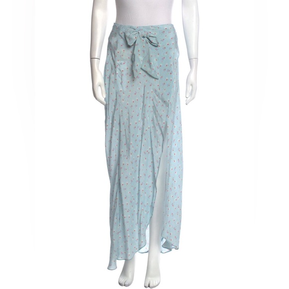 LoveShackFancy Jolene Silk Skirt in Blue - Picture 2 of 13